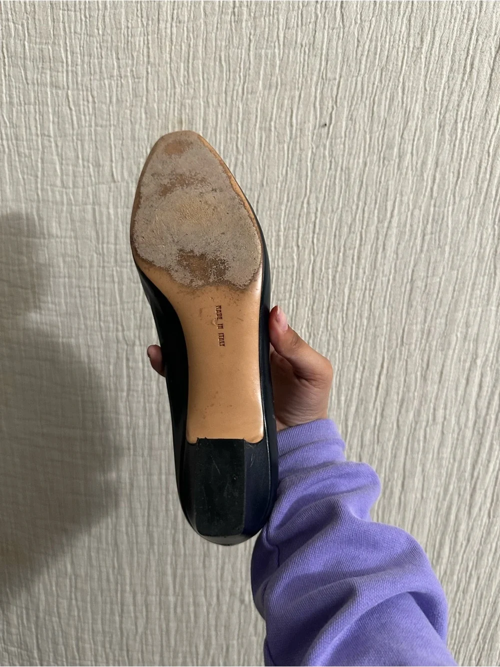 Salvatore Ferragamo Navy Bow Leather Flats with Gold Accent